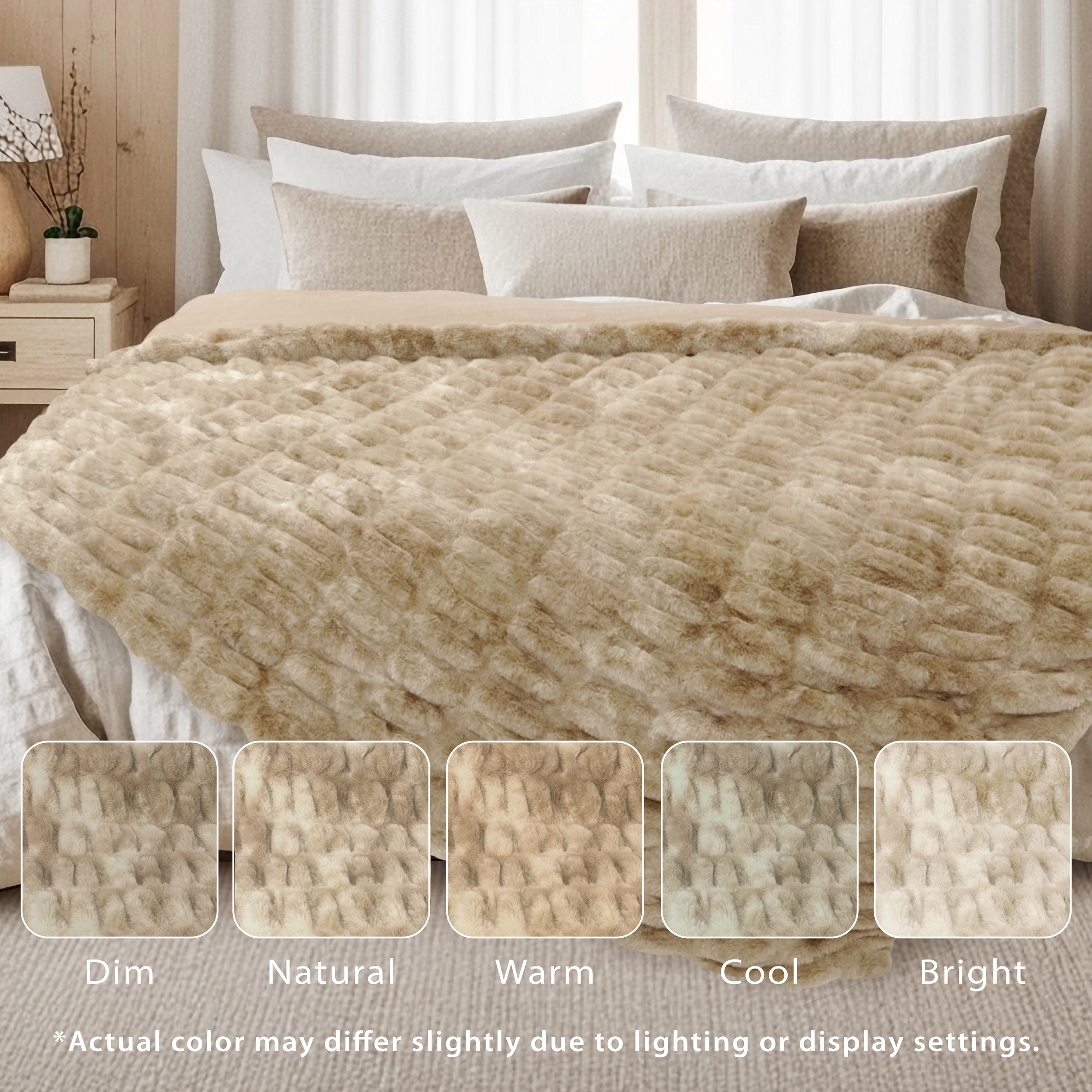 Regal Living Soft Plush Faux Fur Fuzzy Throw, Cream Taupe, 50" x 60"