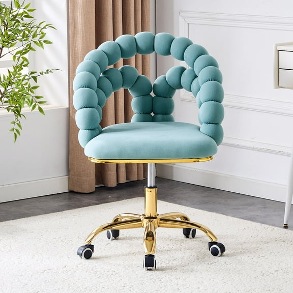 TesNus Teal Velvet Leisure Chair, 33.8 Inch Bubble Back with Gold Five-Claw Casters for Living Room Home Office