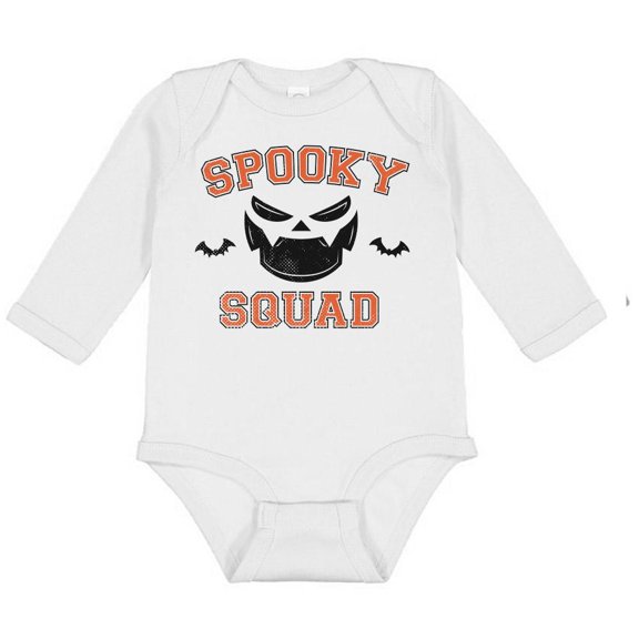 TeesAndTankYou Spooky Squad Long Sleeve Baby Onesie Infant One Piece Bodysuit Newborn White