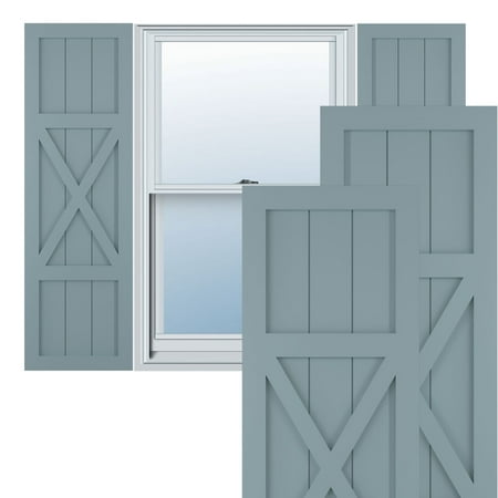 

Ekena Millwork 15 W x 52 H True Fit PVC Center X-Board Farmhouse Fixed Mount Shutters Peaceful Blue (Per Pair - Hardware Not Included)