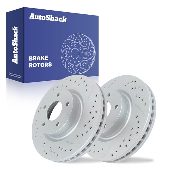 AutoShack Front Brake Rotors for Nissan, Altima 2007-2013, FWD L4 2.5L V6 3.5L - Coated Drilled & Slotted - Silver Matte Finish - TurboGuard - 11.65" (295.8 mm), 5-Lug