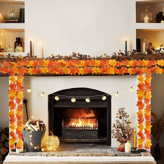 hengsof Fake Plants Fake Maple Leaf Eucalyptus Garland Party Leaf Christmas Leaf Maple Festival Maple Fall Rattan Hanging Ratta