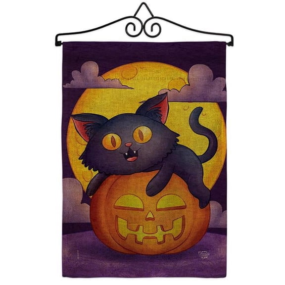 Ornament Collection GS190170-DB-02 Halloween Kitty Falltime 13 x 18.5. in. Double-Sided Decorative Vertical House Garden Flag Set for Decoration Banner Yard Gift