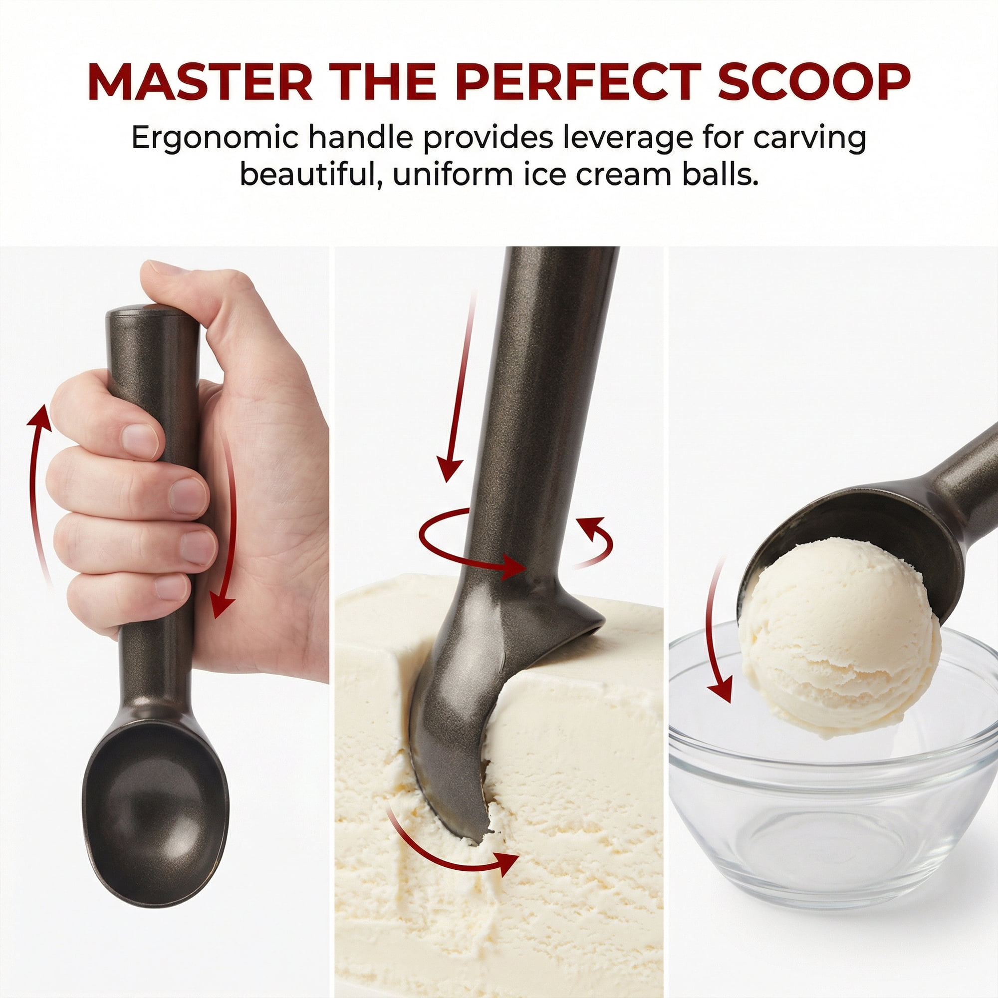 Unique Bargains Stainless Steel Ice Cream Scoop with Handle Black 1