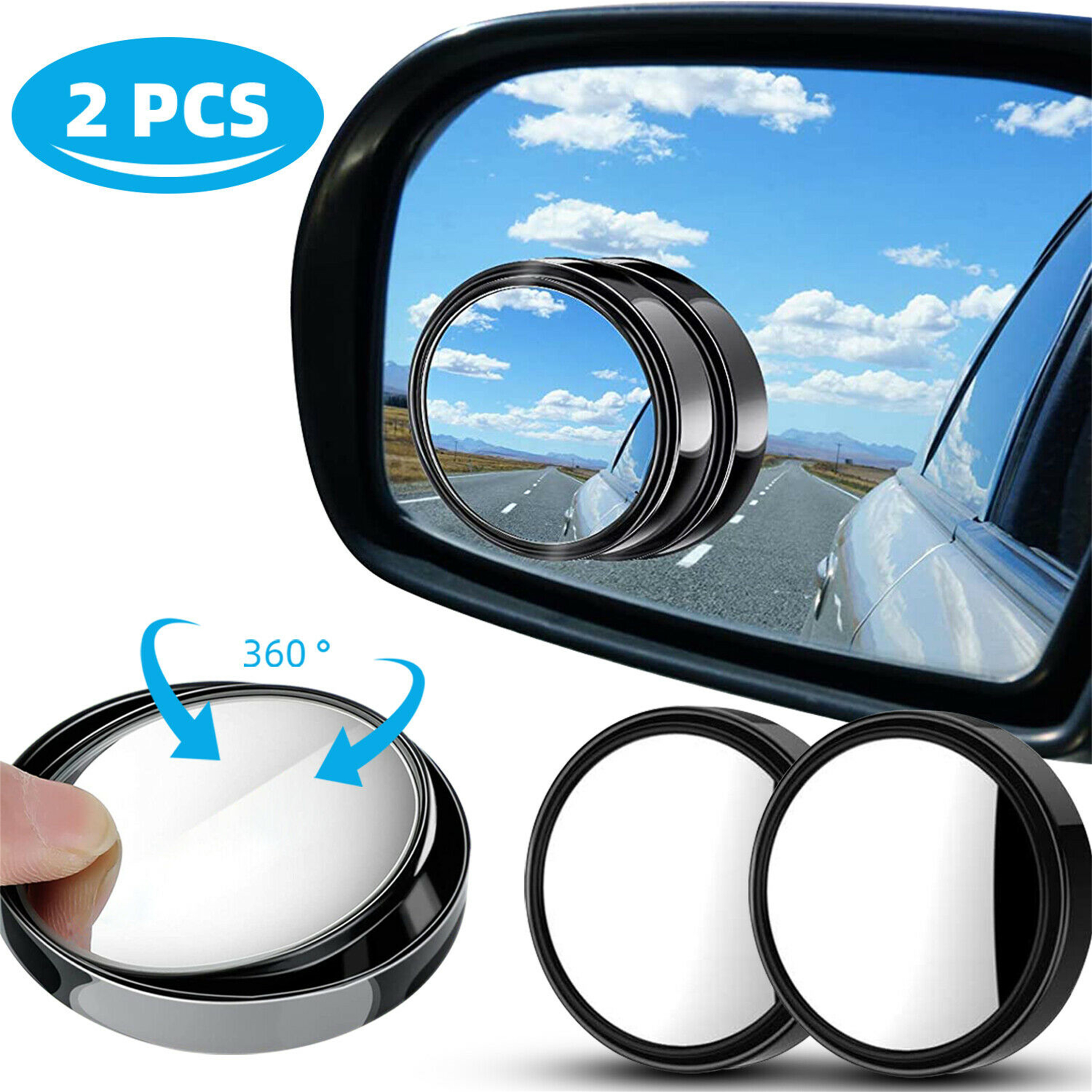 2Pcs Blind Spot Mirrors Round HD Glass Convex 360° Car Side Rear View