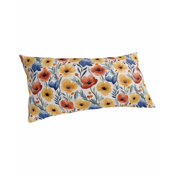 Spring Floral Pillow Covers King Size, Red Yellow Blue Summer Botanical Soft Bed Throw Pillowcases Breathable Cooling Long Lumbar Body Pillow Sham Cover for Bed Sofa 20''x40''