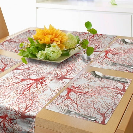

Coral Table Runner & Placemats Monochrome Watercolor Image of Leafless Fall Autumn Tree Branches Peaceful Print Set for Dining Table Decor Placemat 4 pcs + Runner 14 x90 Dark Coral by Ambesonne
