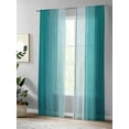 thumbnail image 4 of Teal Green Sheer Curtains 96 Inch Long 2 Panels, Gradient Wood Grain Farmhouse Retro Striped Light Filtering Rod Pocket Semi Sheer Curtains, Sheer Voile Drapes for Living Room Bedroom, 52"x96", 4 of 5