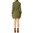 thumbnail image 3 of INSPIRE CHIC Women's Corduroy Tie Waist Button Front Vintage Mini A-Line Shirt Dresses Army Green S, 3 of 6