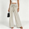 thumbnail image 4 of Karymi Women's Shorts Vertical Striped Long Wide Leg Pants, Ruffled Elastic Drawstring High Waist Trousers with Casual Patch Pocket Athletic Shorts for Women, 4 of 5