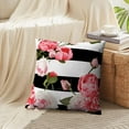 thumbnail image 3 of LALILO Throw Pillow Covers Peony And Roses Black And White Stripes Rose Peony Flower Floral White Pink Summer Set of 2 Square 18 x 18 Inch Pillowcase, 3 of 5