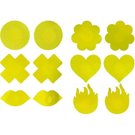 

6 Pairs - Disposable Neon Yellow Satin Assorted Nipple Cover Pasties