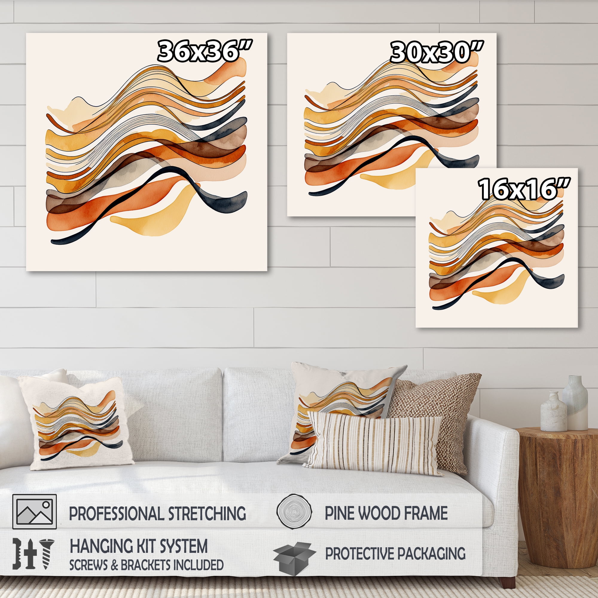 Designart Burnt Orange Waves Abstract I Canvas Wall Art