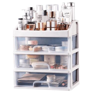 Annvchi Cosmetic Organizer with 3 Drawers Skincare Organizer Suitable for Dressing Tablebathroom Counter and Dressing Table（White）