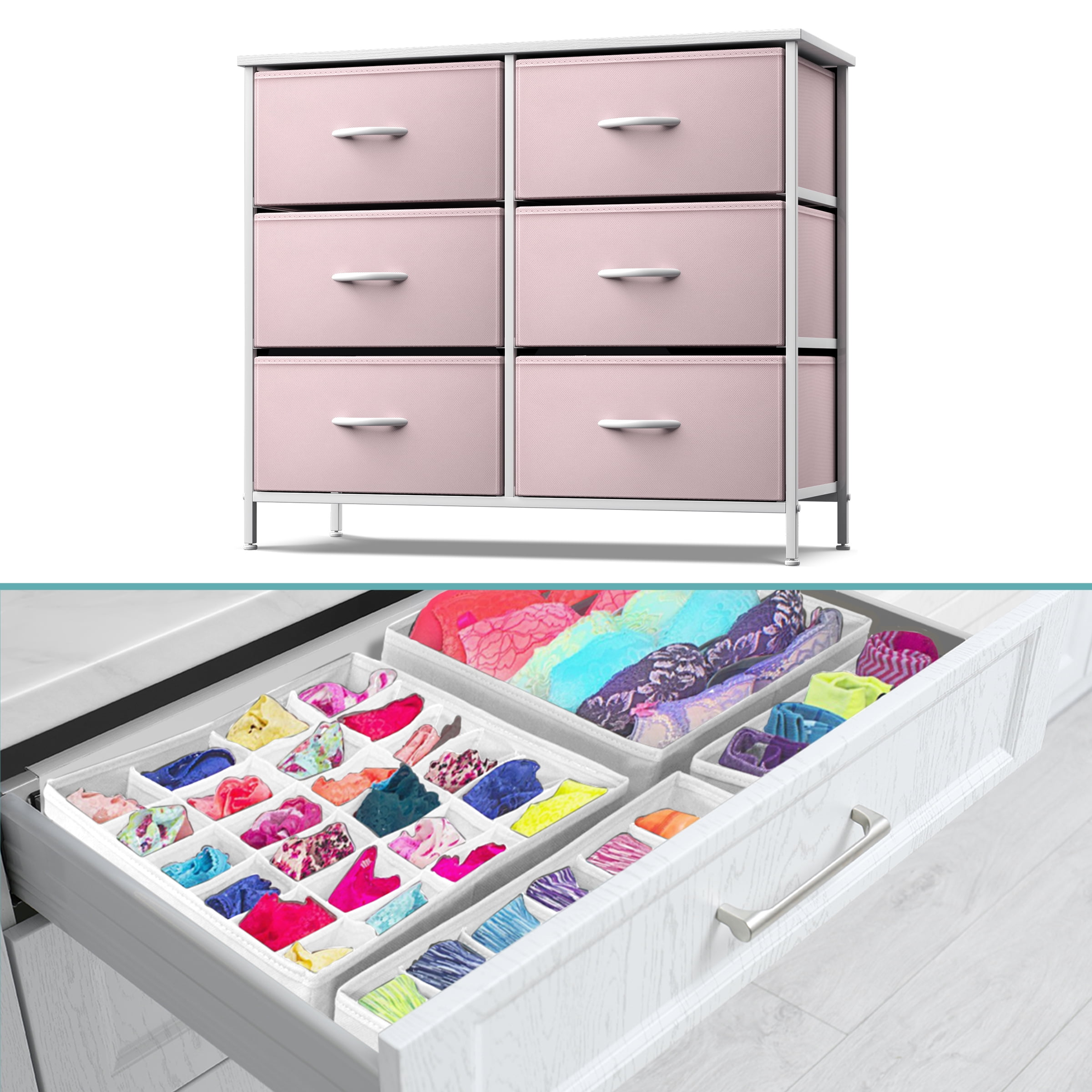 Sorbus 6-Drawer Nightstand with Foldable Fabric Drawer Dividers: Ideal for Kids Bedroom, Nursery