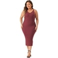 thumbnail image 3 of DARING DIVA Plus Size Sweater V Neck Ribbed Knit Bodycon Dress 2X Burgundy, 3 of 6
