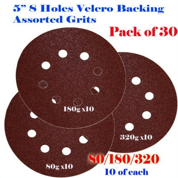 MTP ®  5" 8 Hole Assorted (80/180/320 10ea) Grit Sandpaper Sand Disc Paper Random Orbit Hook and Loop  Sander Sanding paper Sheet for Dewalt, Bosch Makita
