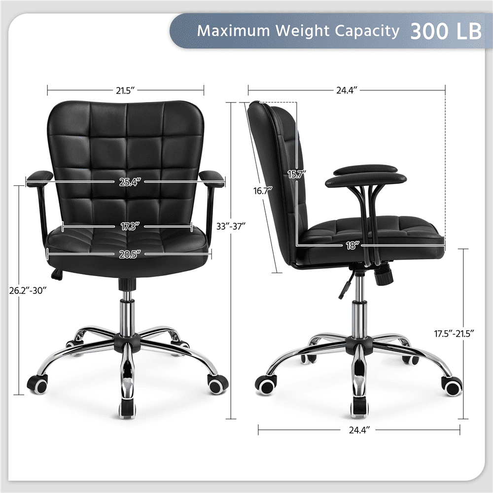 Yaheetech PU Leather Desk Chair with Padded Arms, Black