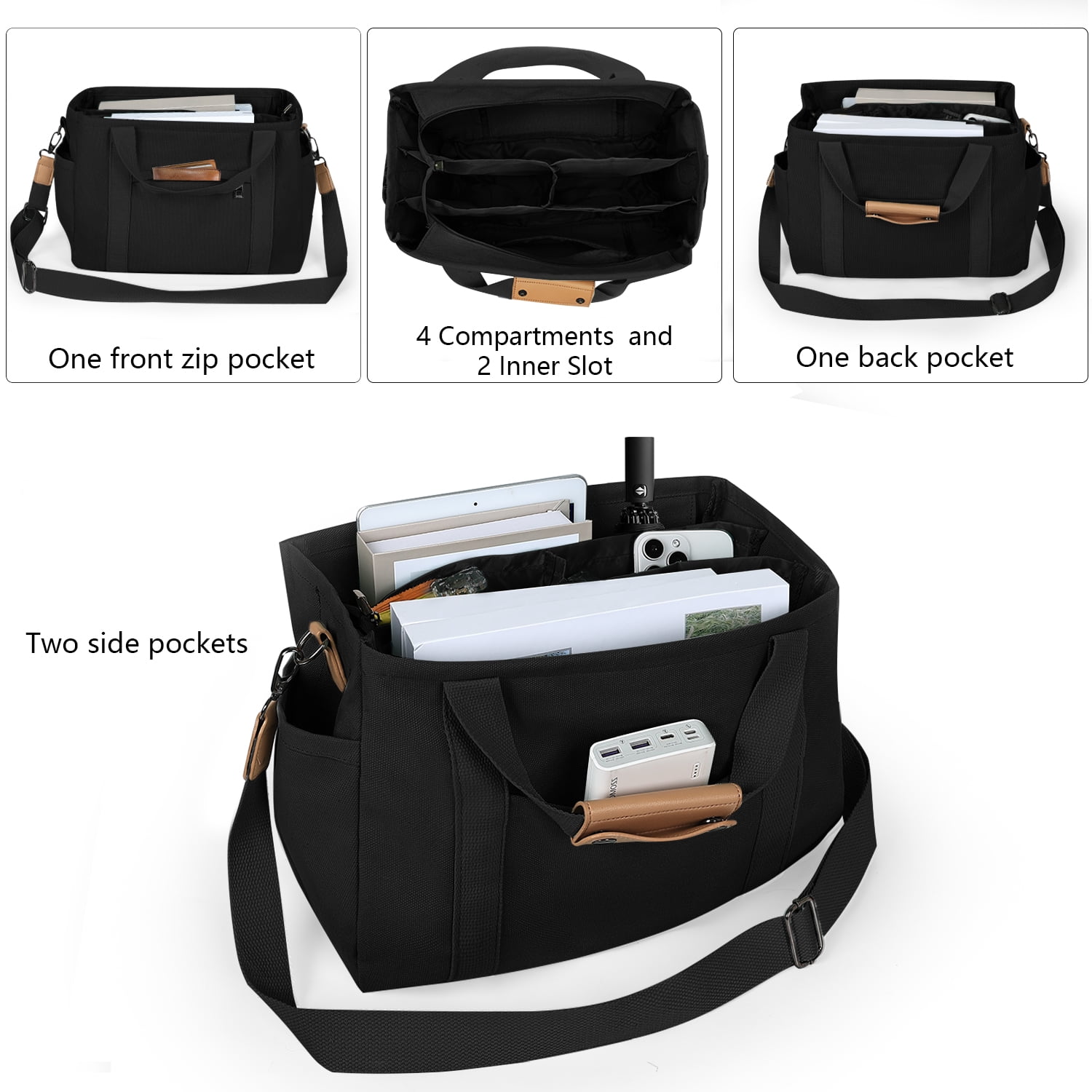 Large Canvas Tote Bag for Women With Pockets, Cute Crossbody Shoulder Purses Handbag for Work Travel