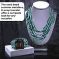 thumbnail image 4 of Handmade Seed Bead Necklace & Bracelet Set - Turquoise Boho Jewelry Women - Layered Multi Strand Beaded Statement Jewelry w/ Wooden Clasp - Necklace  18" - Strechable Bracelet Christmas Gifts, 4 of 7