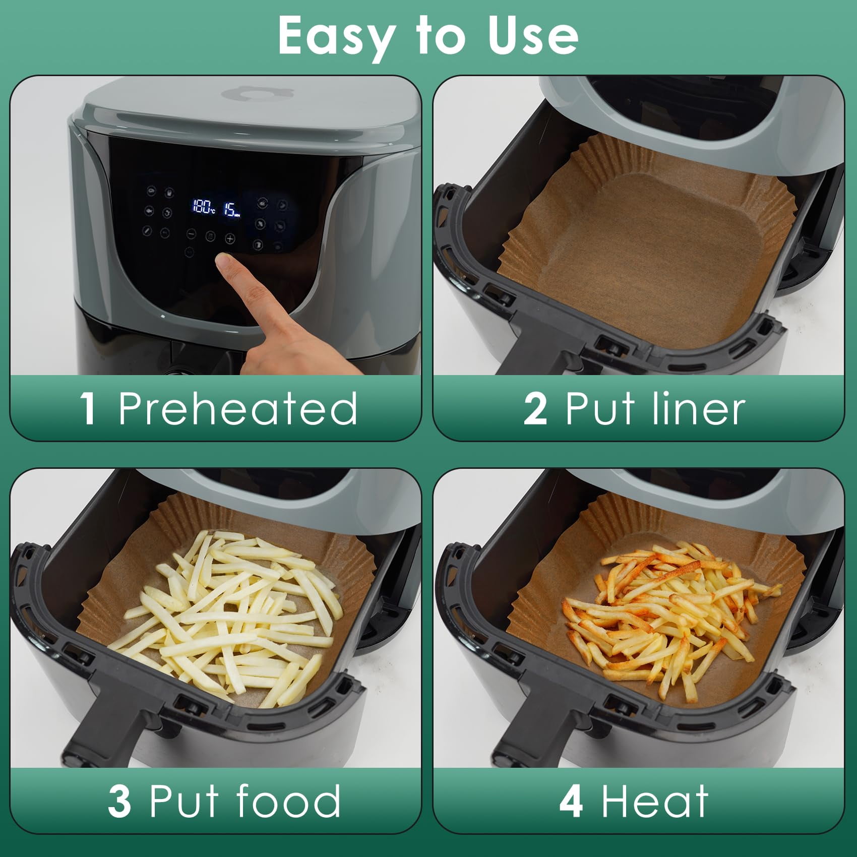 200pcs Non Stick Air Fryer Liners, 8 Inch Square Parchment Paper for 5-8 Quart Airfryer Basket, Unbleached Heat Resistant Baking Sheets for Oven Cooking, Brown