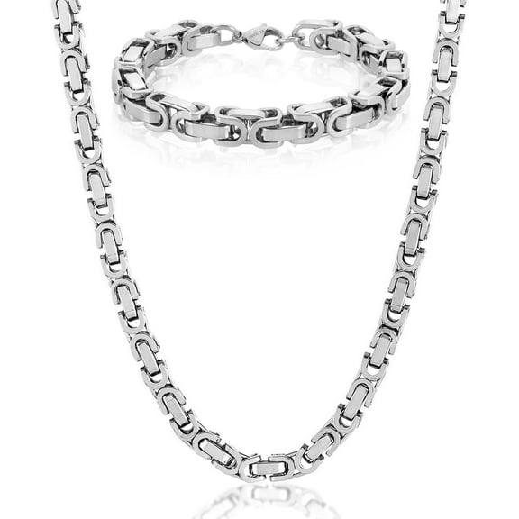 Invicta Jewelry Men's Byzantine Chain Bracelet and Necklace Set