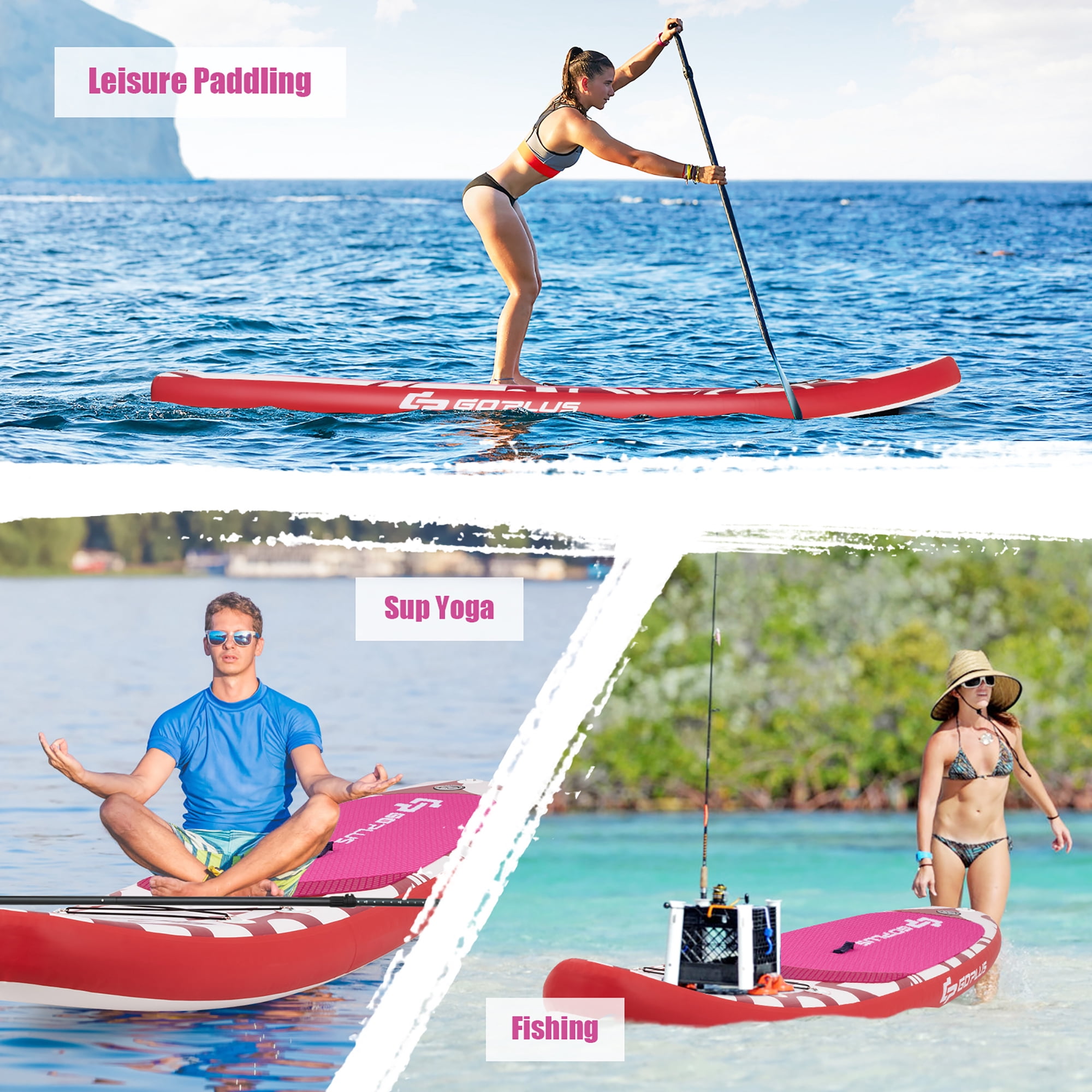 Goplus 10.5’ Inflatable Stand Up Paddle Board SUP W/Carrying Bag Aluminum Paddle Pink