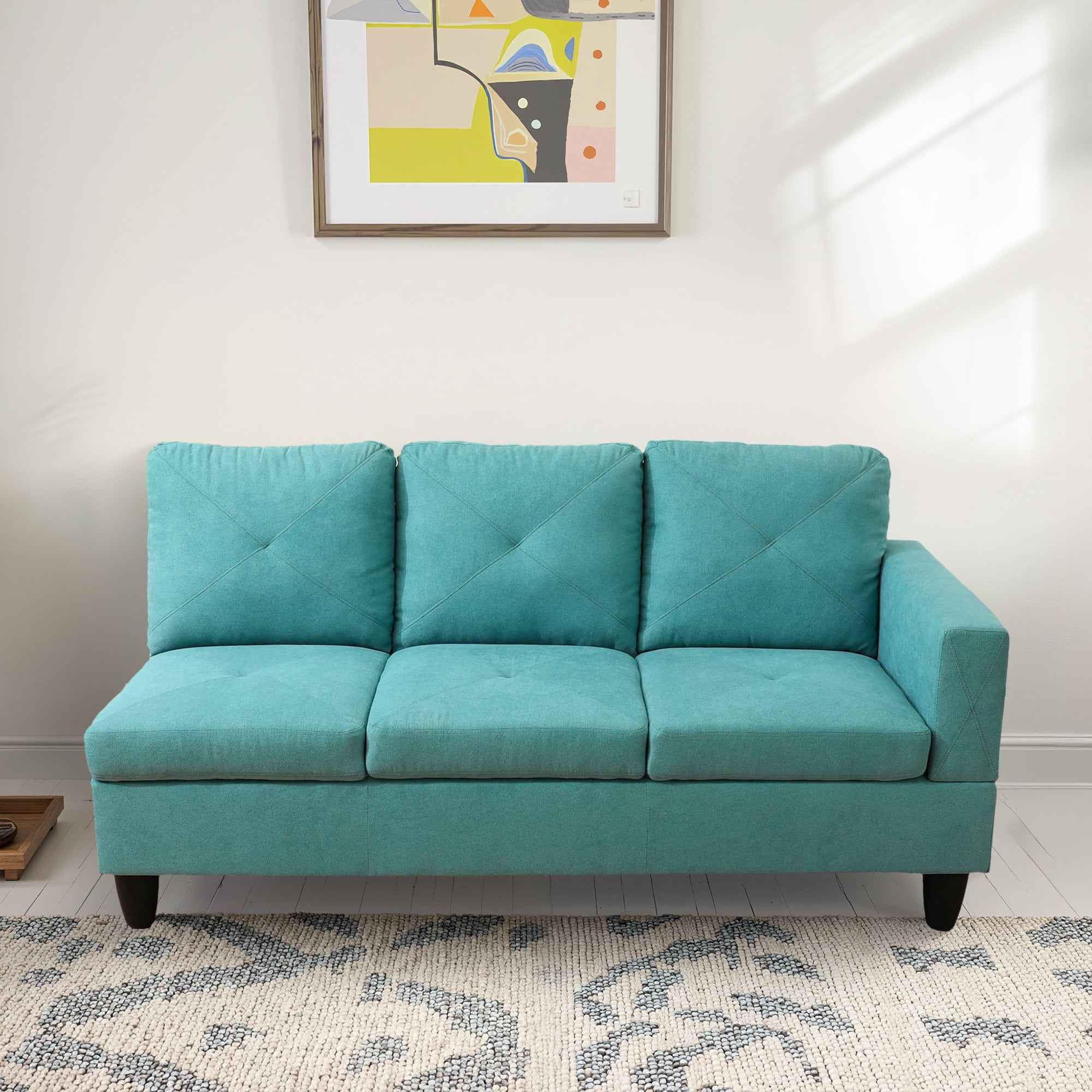 MAYEERTY Linen 3-Piece Living Room Sofa Set，Aqua Blue