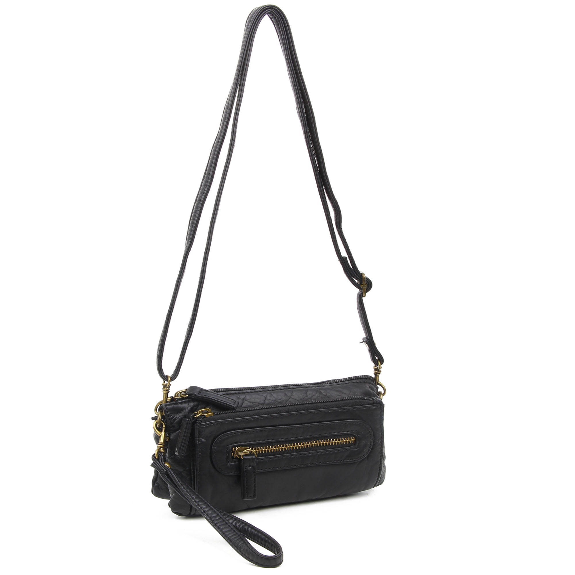 The Anita Women Wristlet Multi Functional Crossbody Soft Vegan Leather Bag by Ampere Creations - Black