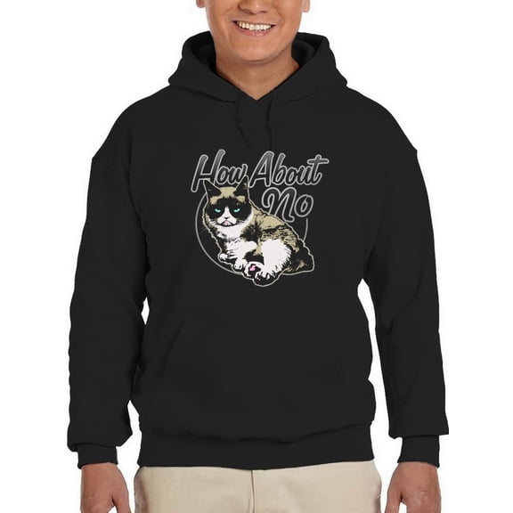 How About No Grumpy Cat Hoodie Men -T-Line Designs, Male Large