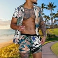 thumbnail image 2 of Summer Savings Clearance! Edvintorg Summer Men's Hawaiian Suit Short Sleeve Printed Button Shirt Beach Shorts Sets Street Casual Men's Suit 2 Pieces Men Clothing, 2 of 7