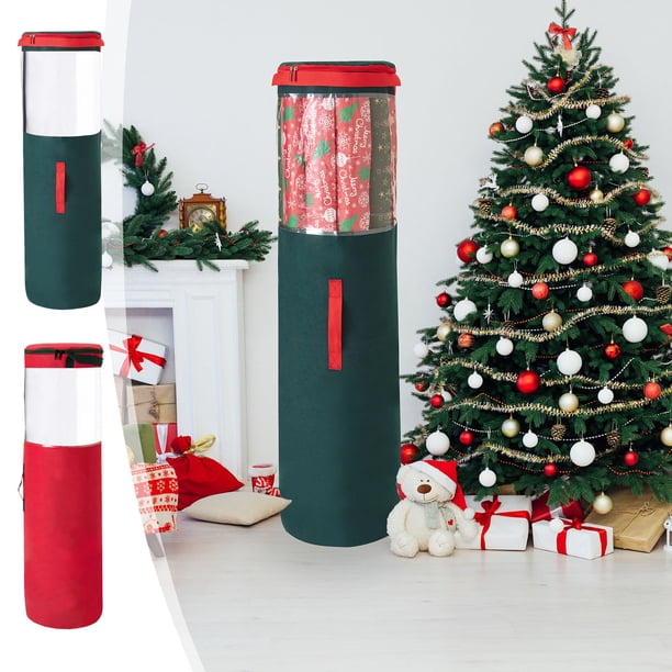 Bolsa para Guardar Árboles de Navidad, Organizador Extra Largo de Papel de Regalo de 99 Cm con Asa, Bolsa de Tela No Tejida Roja/Verde para Decoración de Regalos.