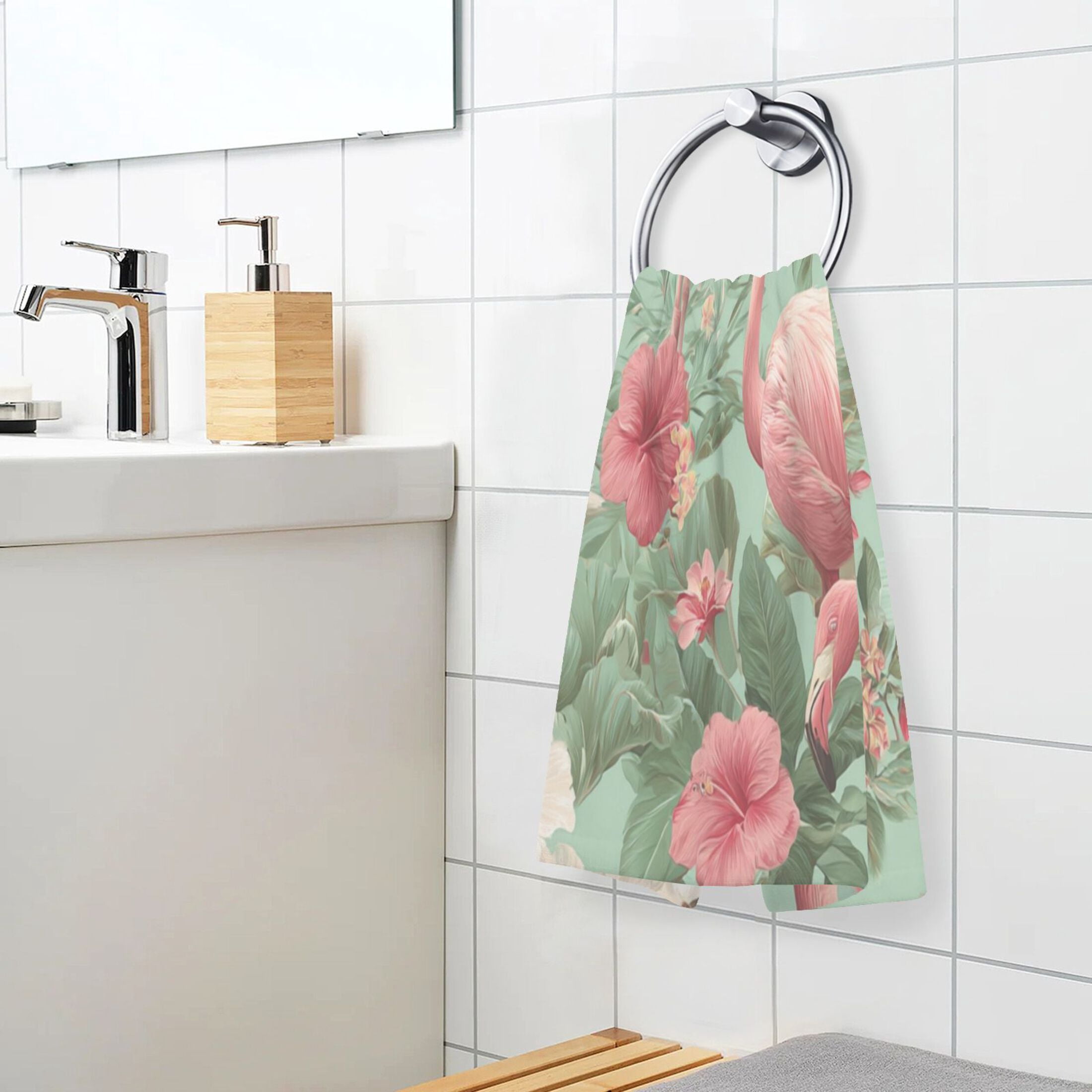 2 Pcs Hand Towels Sets Flamingo Tropical Leaves Pattern Cotton Towel Set Absorbent Face Towel for Bathroom Kitchen Shower Hotel Decor