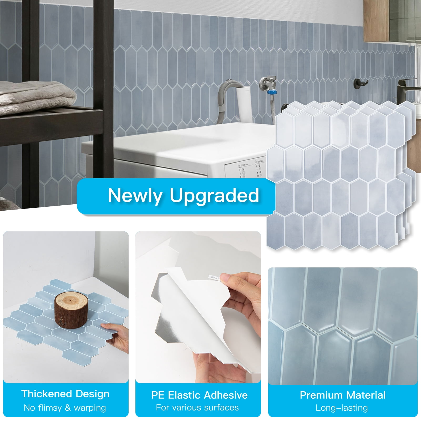 10Pcs Peel and Stick Backsplash,12'' x 12'' Heavy-Duty Self-Adhesive Vinyl Wall Tiles for Kitchen,Bathroom