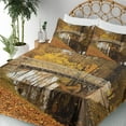 thumbnail image 3 of Ambesonne Autumn Fitted & Top Sheet Set with Shams, Old Bridge in Fall Forest, Multicolor, 3 of 5