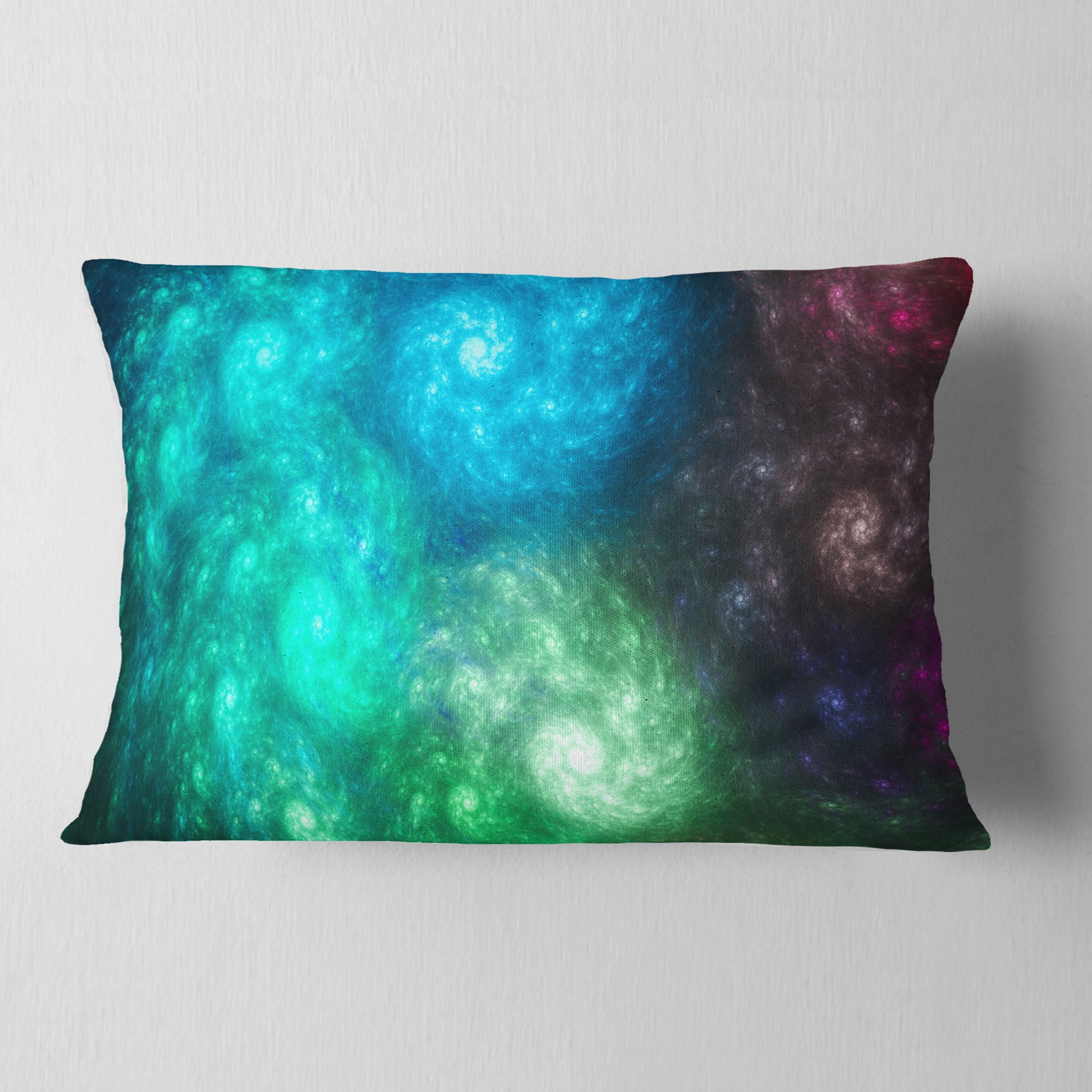 Designart Colorful Rotating Fractal Galaxies - Abstract Throw Pillow - 12x20