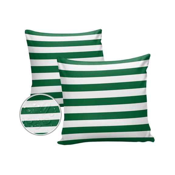 Pack of 2 Outdoor Pillow Covers, Christmas Green and White Stripe Waterproof Square Throw Pillowcase Cushion Decorative Pillow Covers for Couch Patio Tent, 16x16 in