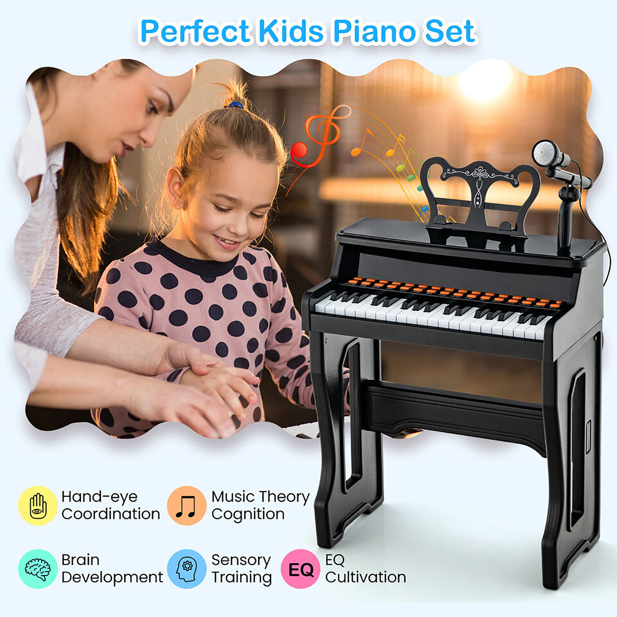 Gymax 37-Key Music Piano Keyboard Kids Learning Toy Instrument w/ Microphone Black
