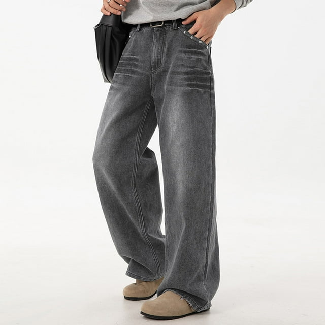 Jeans pour Hommes Coupe Régulière Jambe Droite Pantalon en Denim Décontracté au Design Unique Confort Couleur Unie Pantalon de Randonnée Extérieur Automne avec Poche