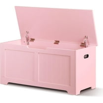 YSNW Storage Chest, 39 inches Chest Box Organizer with 2 Safety Hinges, Wooden Entryway Shoe Organizer Storage Bench, Pink