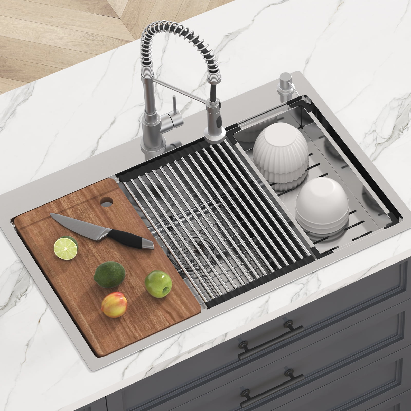 KFFKFF KM-SC-2302-SKU2 Stainless Steel 33" Top-Mount Single Bowl Sink