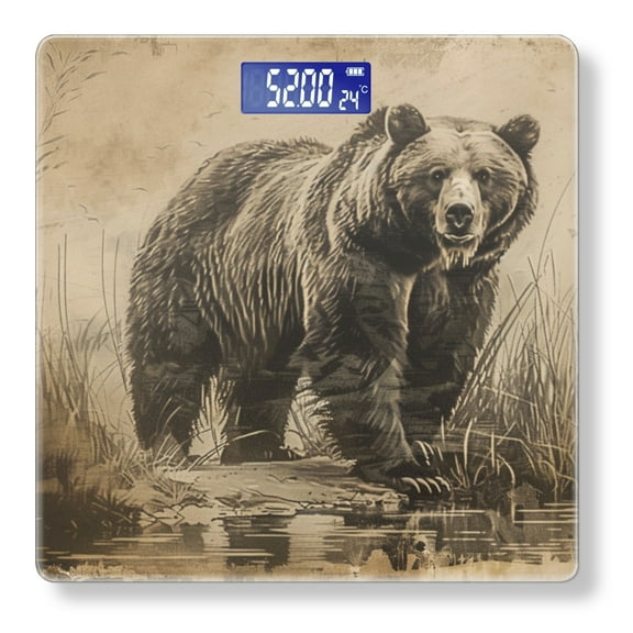 High Precision Body Weight Scale Smart Bathroom Scales with Large LCD Display(400lbs),Decorative for Bedroom-Vintage Illustration Of Old Grizzly Bear Standing In The Water