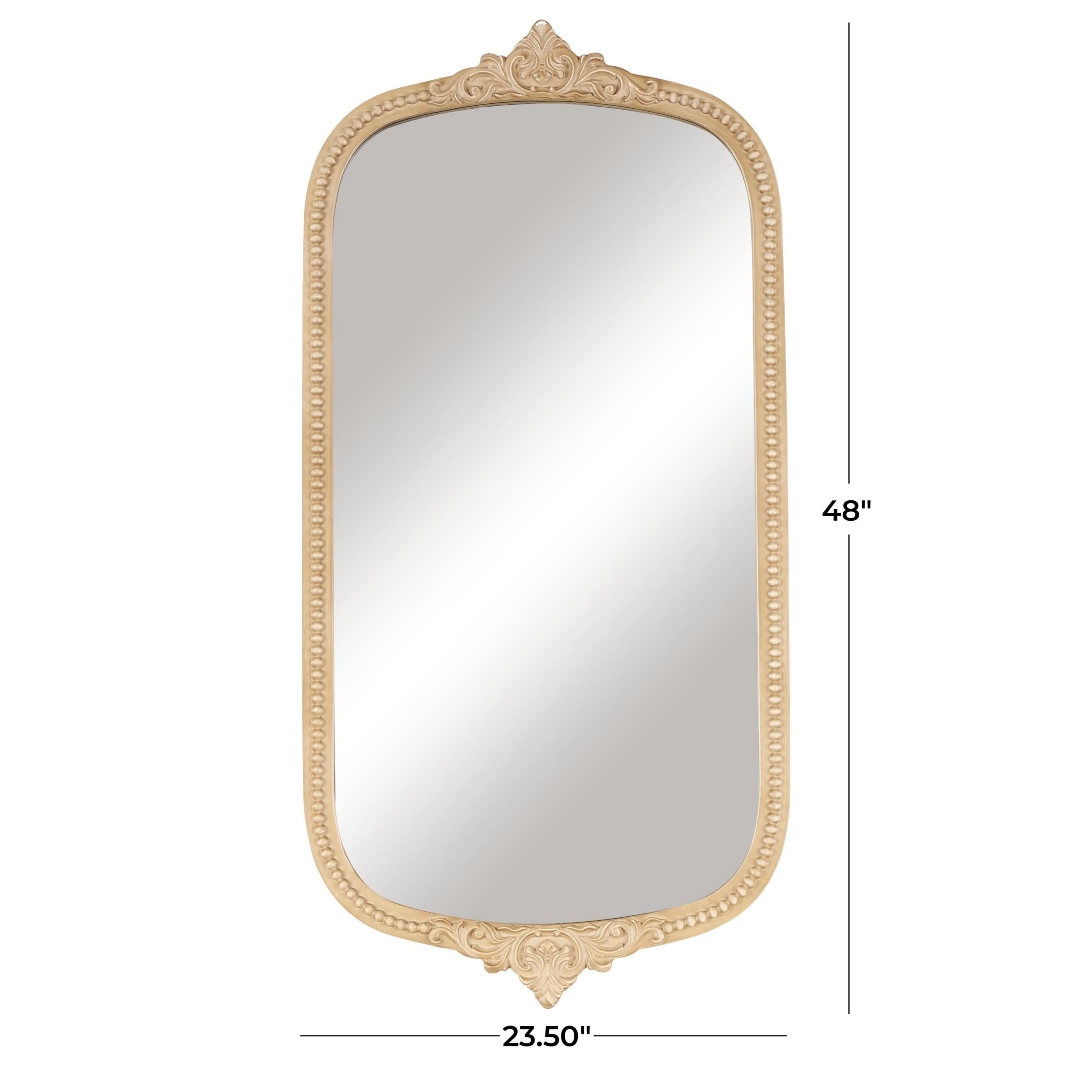 DecMode 24" x 48" Light Brown Oval Scroll Wall Mirror with Beaded Frame