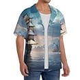 thumbnail image 2 of Yiaed Moonlit Sea Sailboat Print Mens Casual Wrinkle Free Shirts Short Sleeve Button Down Summer Stretch Dress Shirt-Large, 2 of 5
