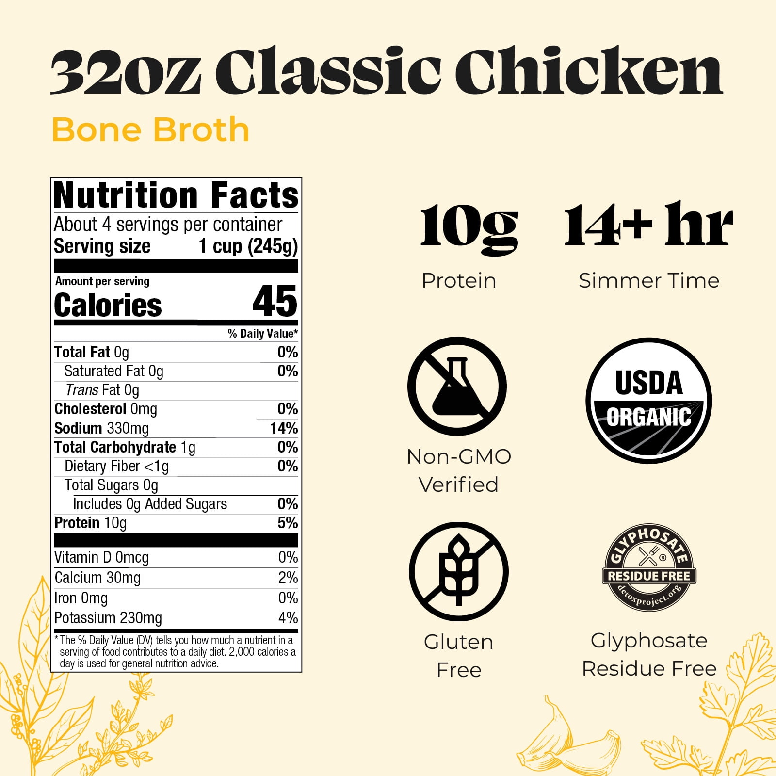 (8 pack) Kettle & Fire Classic Chicken Bone Broth, Shelf-Stable, 32 oz