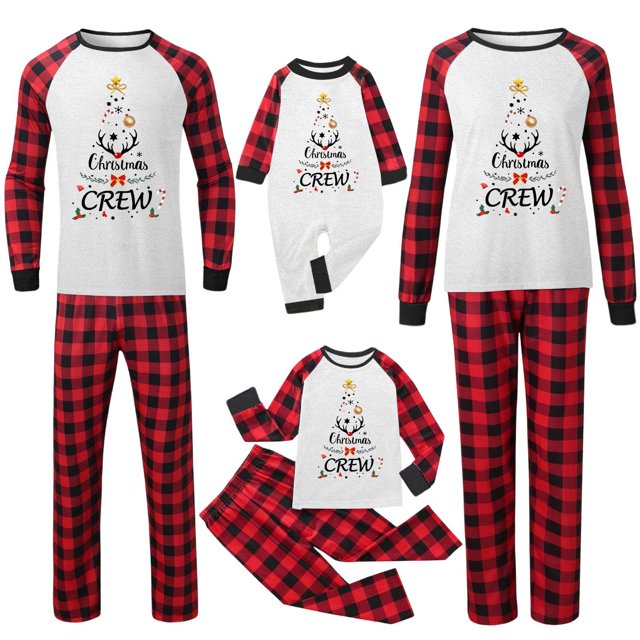 Pyjamas de Noël Famille Pyjamas Assortis Famille Hiver Chauds Douillets Imprimé Tenue Décontractée pour Maman et Enfants Ensemble de Pyjama de Noël Sensation Flocon de Neige pour Ensemble Rouge TG