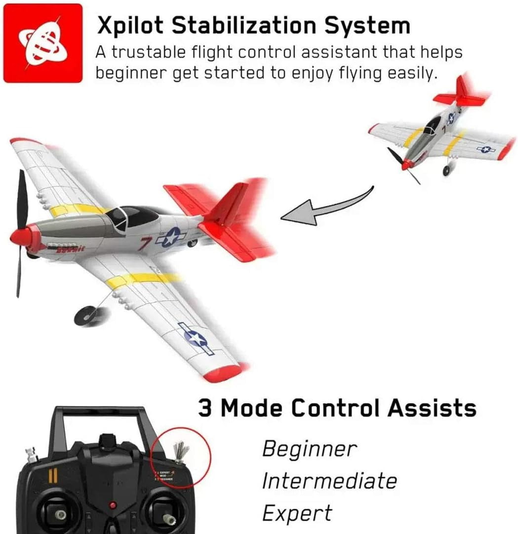 P51D 400 mm Wingspan Glider, 2.4G 4CH RC Aeroplane Fixed Wing Plane with Xpilot Gyroscope System for Beginners - RTF