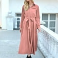 thumbnail image 2 of safuny Midi Dress with Pocket for Women Solid Color Long Sleeve Lapel Neck Dress Button Elegant Leisure Retro Holiday Beach Trendy Clothing Summer Pink, 2 of 8