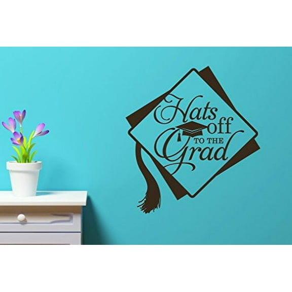 Hats Off to the Grad with Cap & Tassel Vinyl Wall Art Decal, 12x12-Inch, Chocolate Brown
