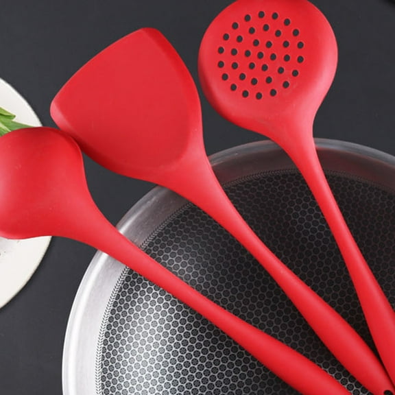 Mobutofu Silicone Kitchen Utensils Anti-Scalding Red 3-Pcs 13.6X4.1X1.4in